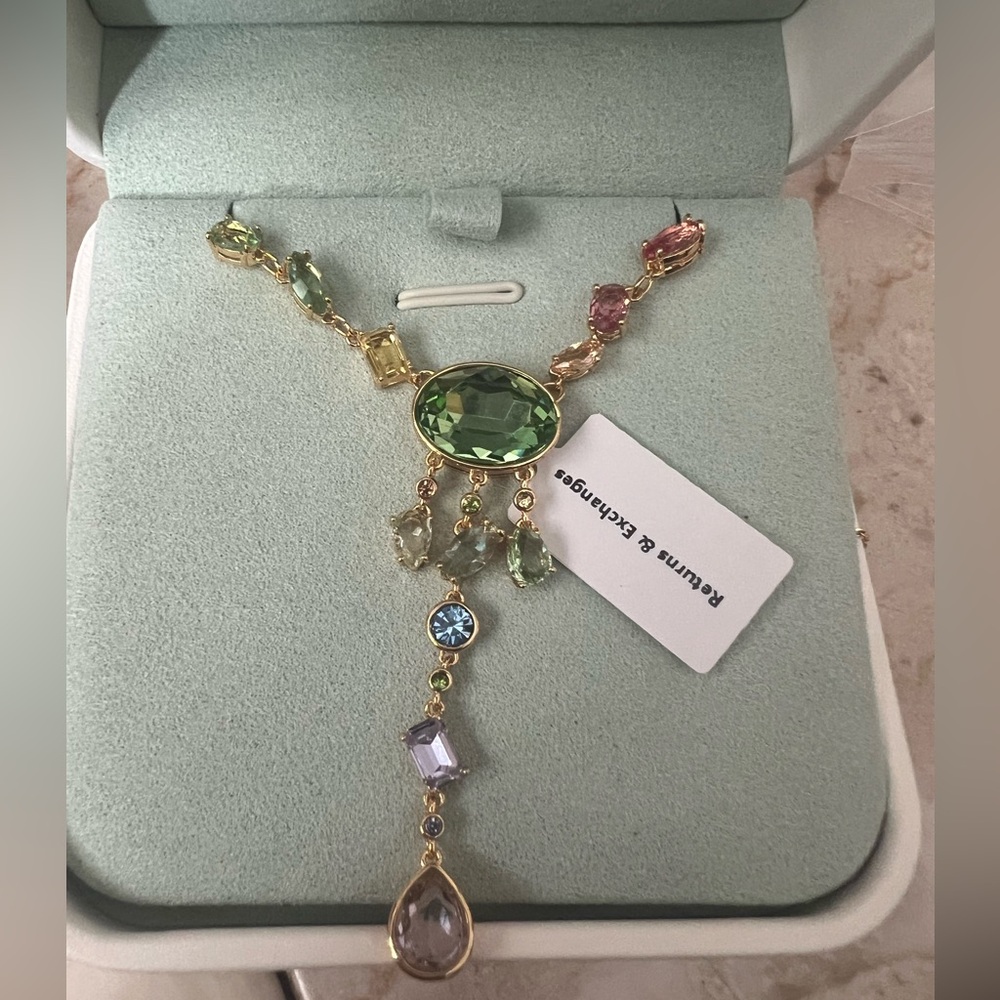 Swarovski Crystal exquisite CASCADE lariat in gold plating NWT colorful sparkle - Picture 3 of 8
